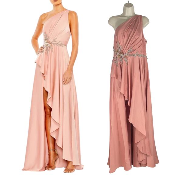 Mac Duggal Embellished One Shoulder Asymmetrical Gown Rose Size 10 - Picture 2 of 11